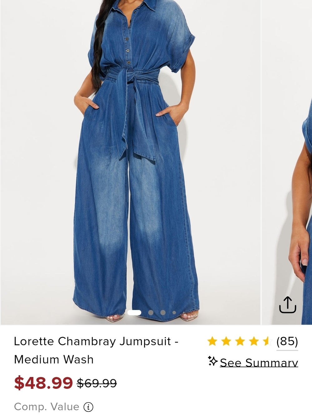 Fashion Nova Lorette Chambray Wide-Leg Jumpsuit - Medium Blue